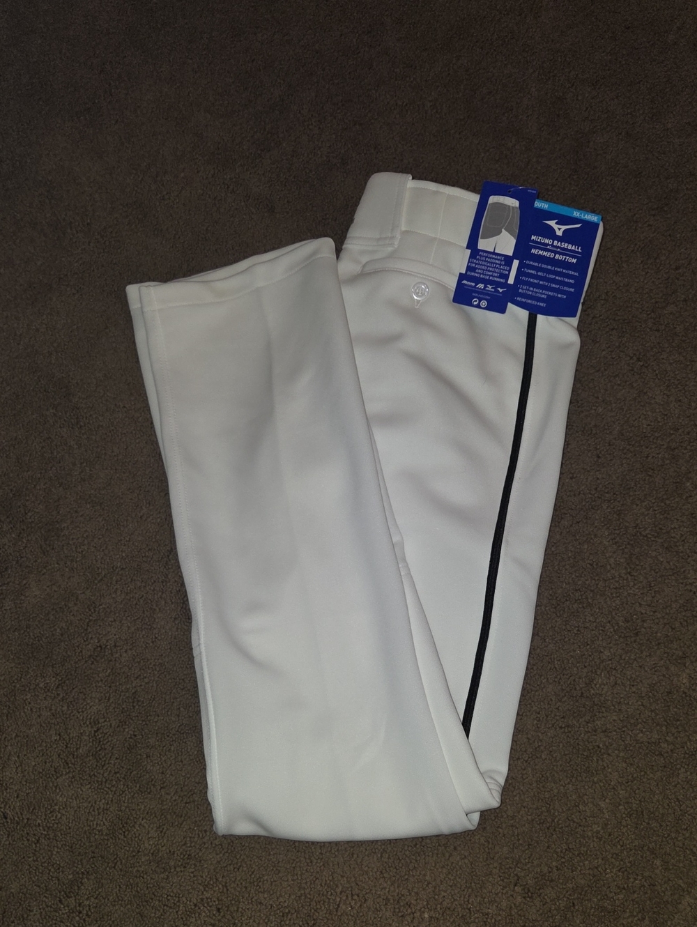 Youth XXL Mizuno White Baseball Pants with Black Piping NWT